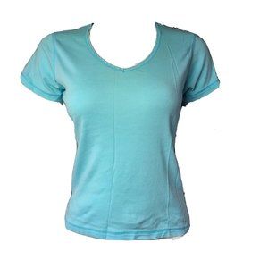 PJ SALVAGE Solid All Blue Short Sleeve V Neck Pajama Top‎ Womens Size S Small